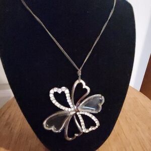 Vintage Gun Metal Express Large‎ Flower Necklace Rhinestones